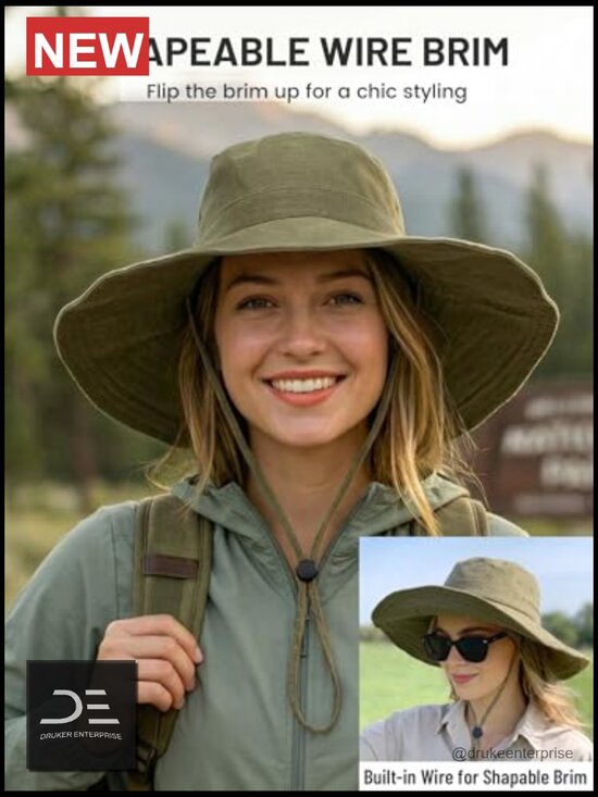 Wide Brim Sun Hat UPF 50+ Cotton Linen Packable Adjustable Bucket Hat Ponytail main image 6
